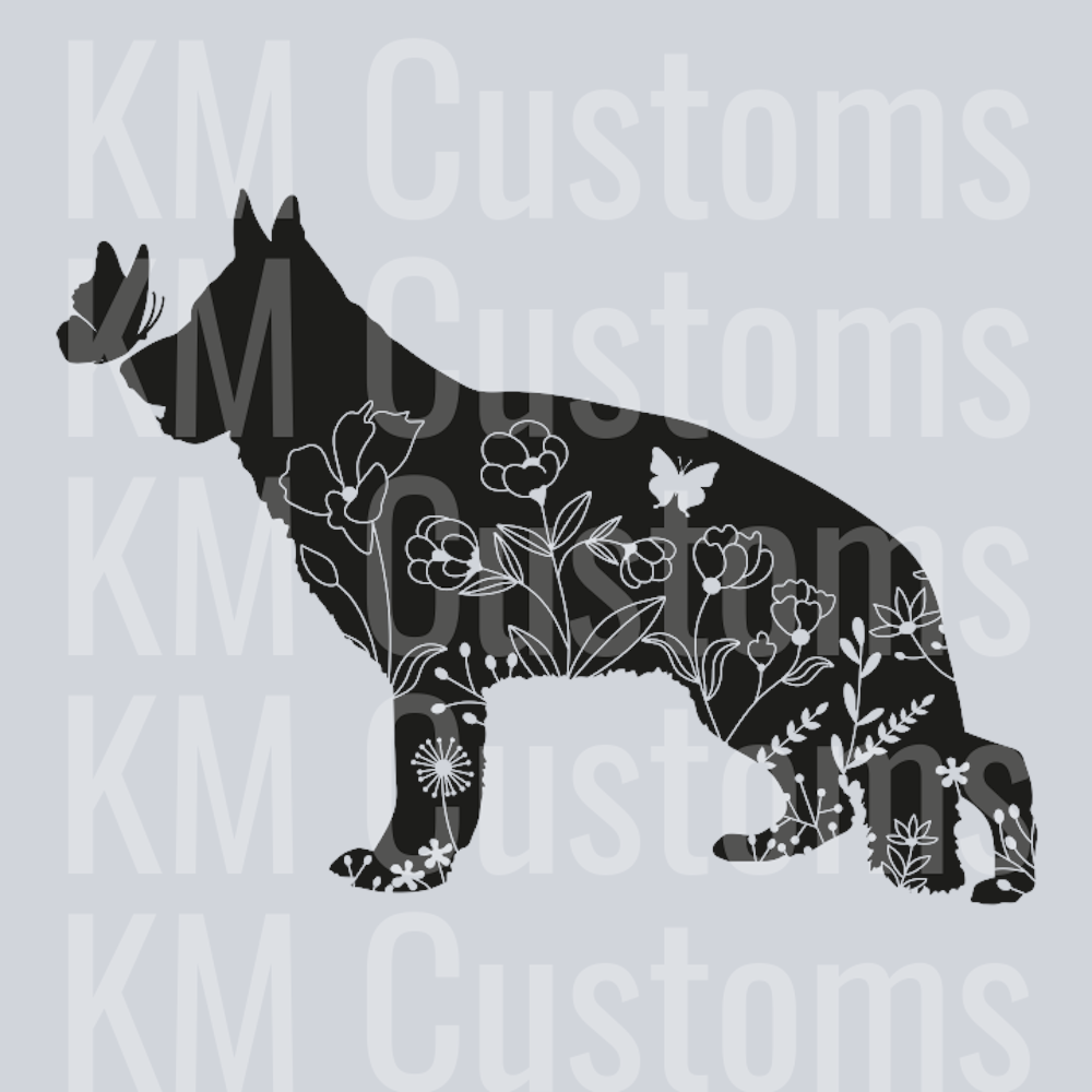 German Shepherd Floral Butterfly DTF Transfer