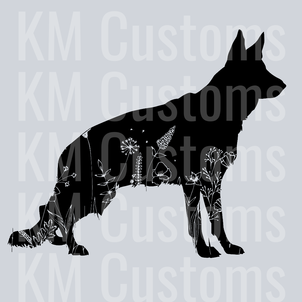 German Shepherd Flowers 2 DTF Transfer