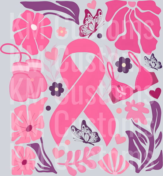 Floral Breast Cancer Awareness DTF Transfer