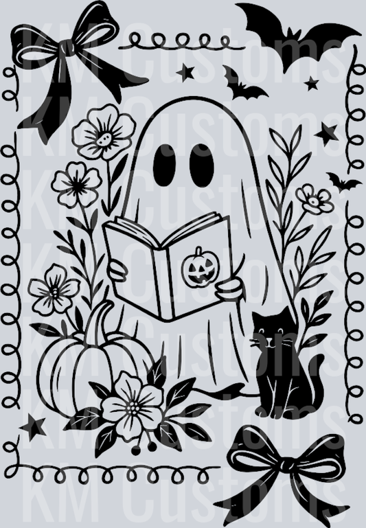 Ghost Read Book Flowers DTF Transfer