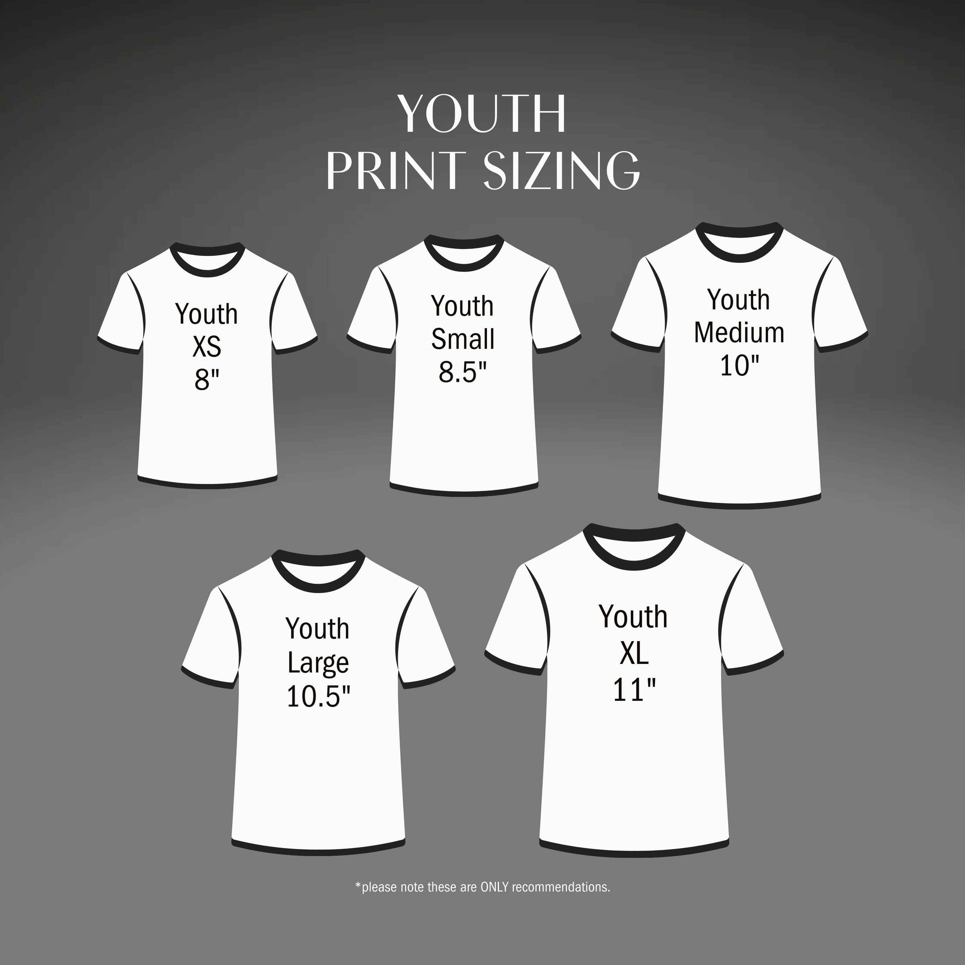 Recommended youth shirt print size
