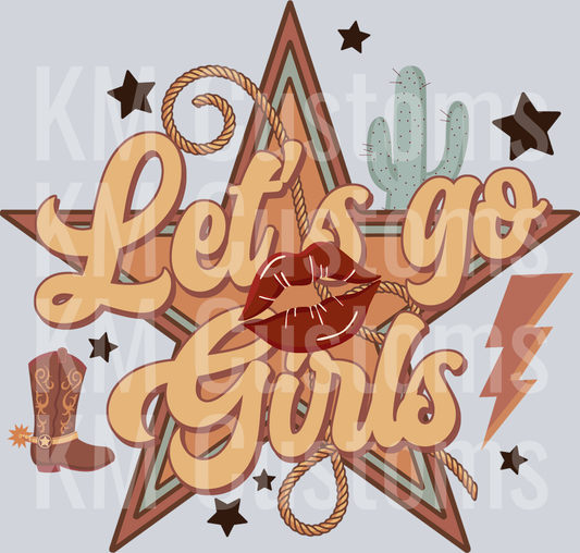 Let's go girl bachelorette party bridesmaid retro western t-shirt design country sublimation cowgirl png