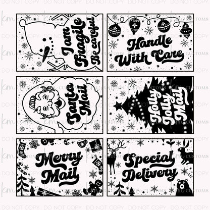 Retro Christmas Packaging Stickers - 60 Count