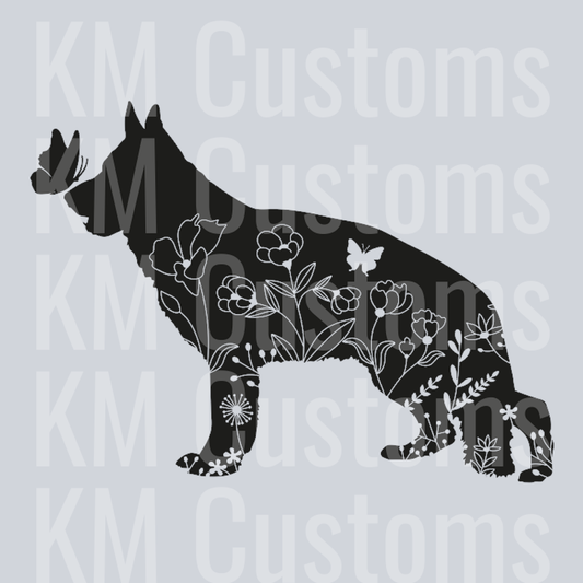 German Shepherd Floral Butterfly DTF Transfer