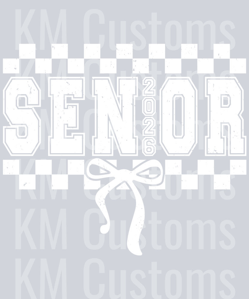 Senior - Checkered Bow White DTF Transfer