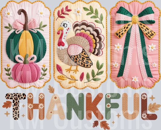 Thanksgiving Faux Crochet DTF Transfer