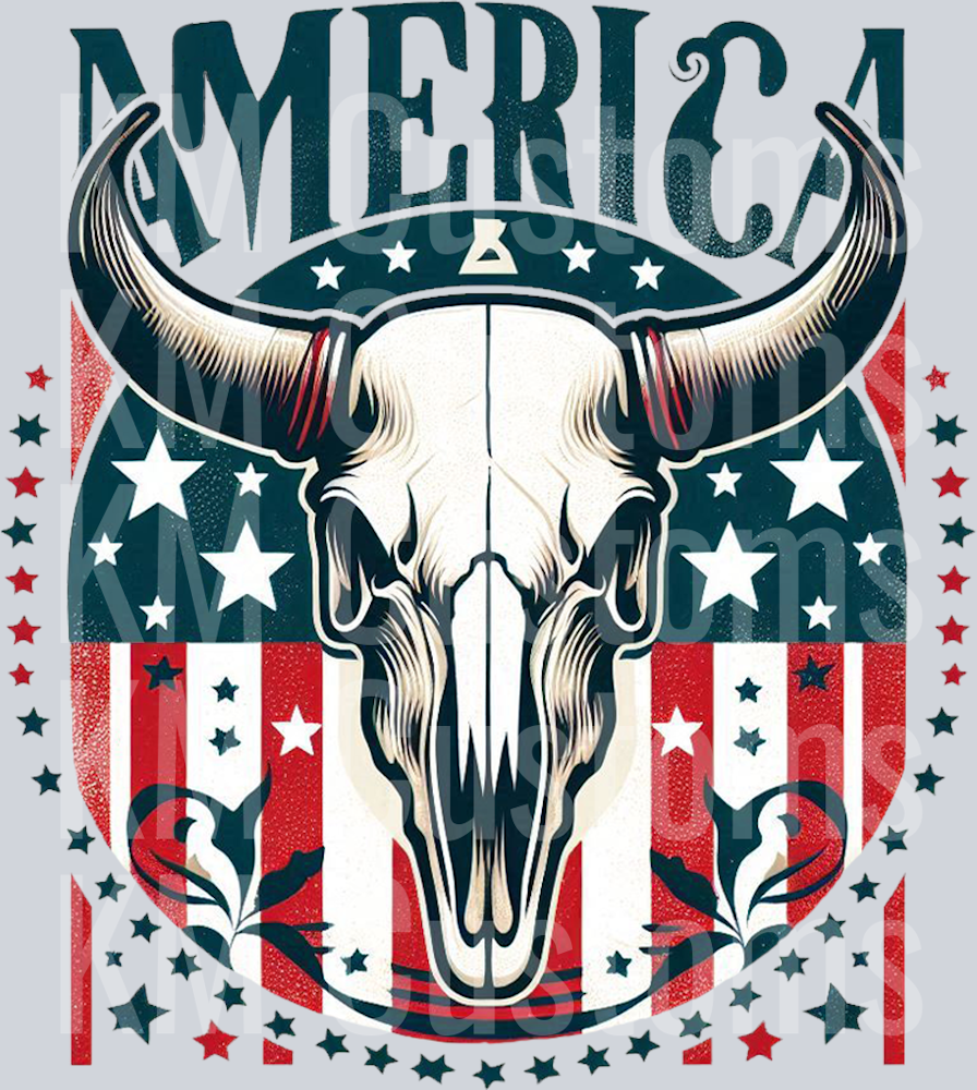 America Cow Skull 4th of July Flag PNG