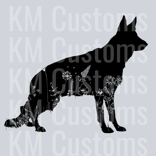 German Shepherd Flowers 2 DTF Transfer