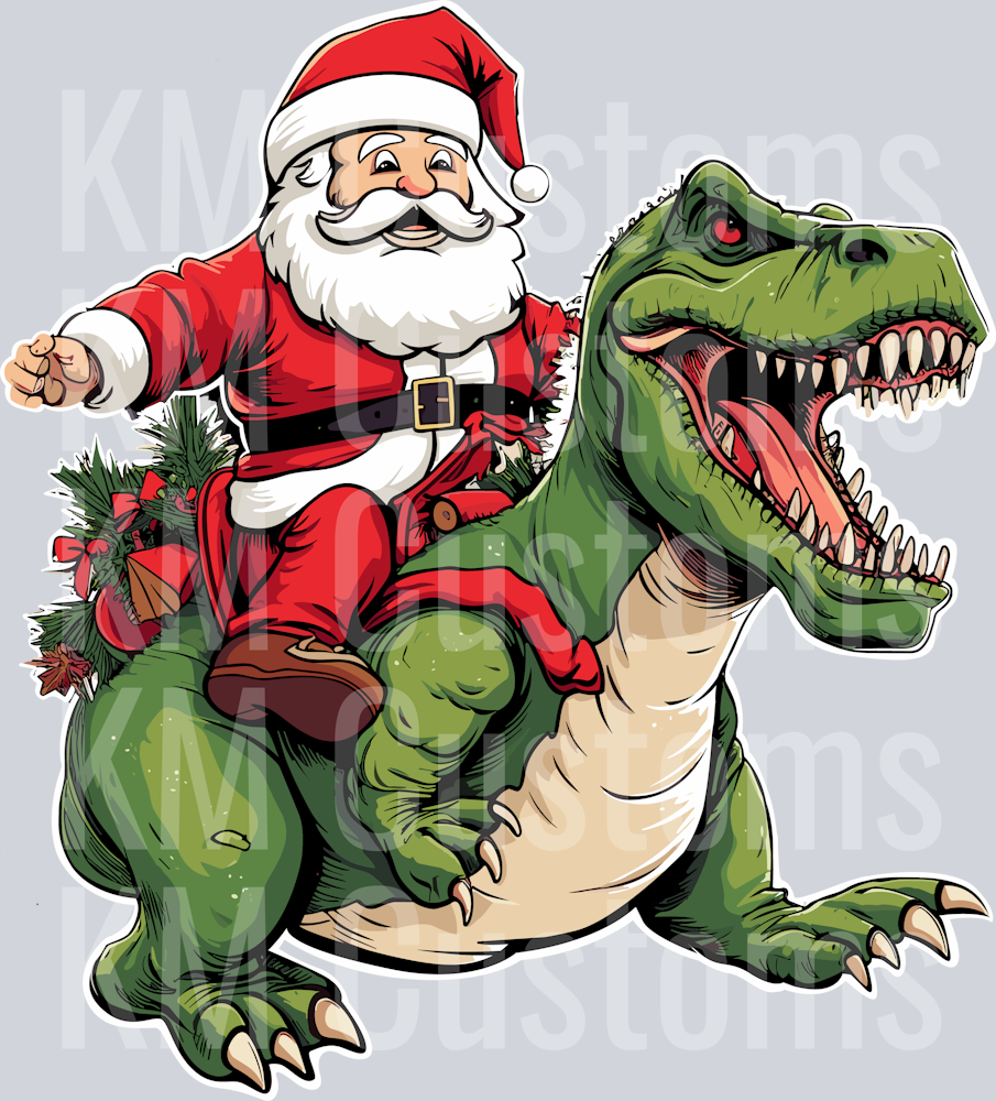 Santa Riding Dinosaur