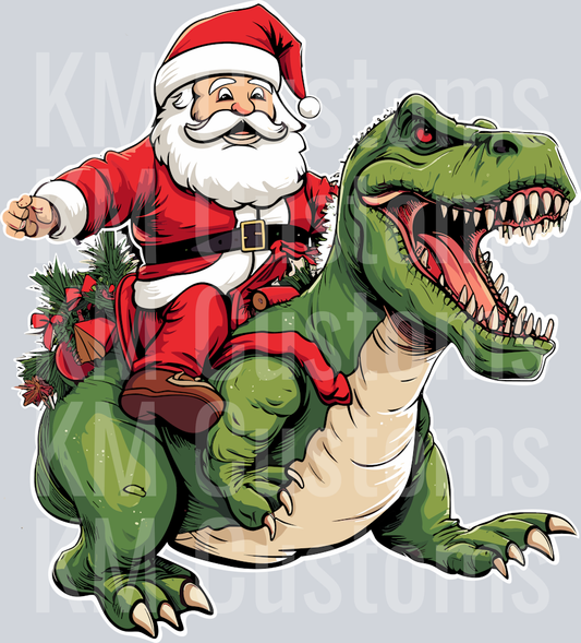 Santa Riding Dinosaur