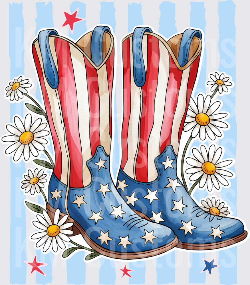 Striped Red White Blue Cowgirl Boots