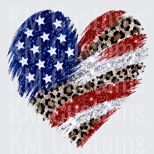 Faux Glitter USA Heart