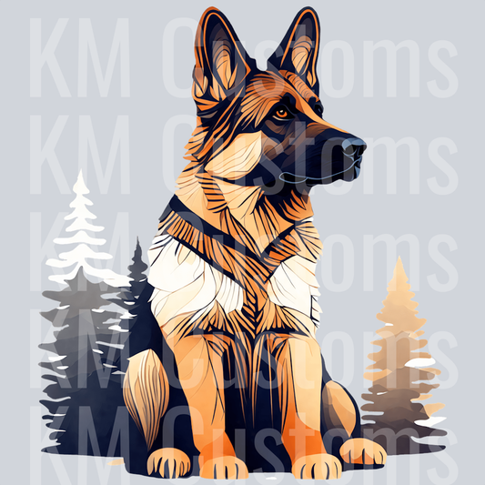 German Shepherd Trees DTF Transfer