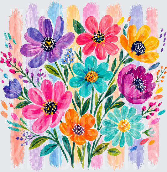 Striped Boho Floral Brushstroke